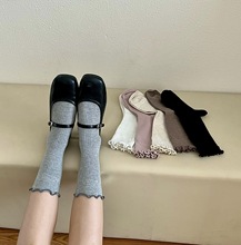秋季新款袜子女日系ins潮木耳边抽条堆堆袜学院风少女花边长袜棉