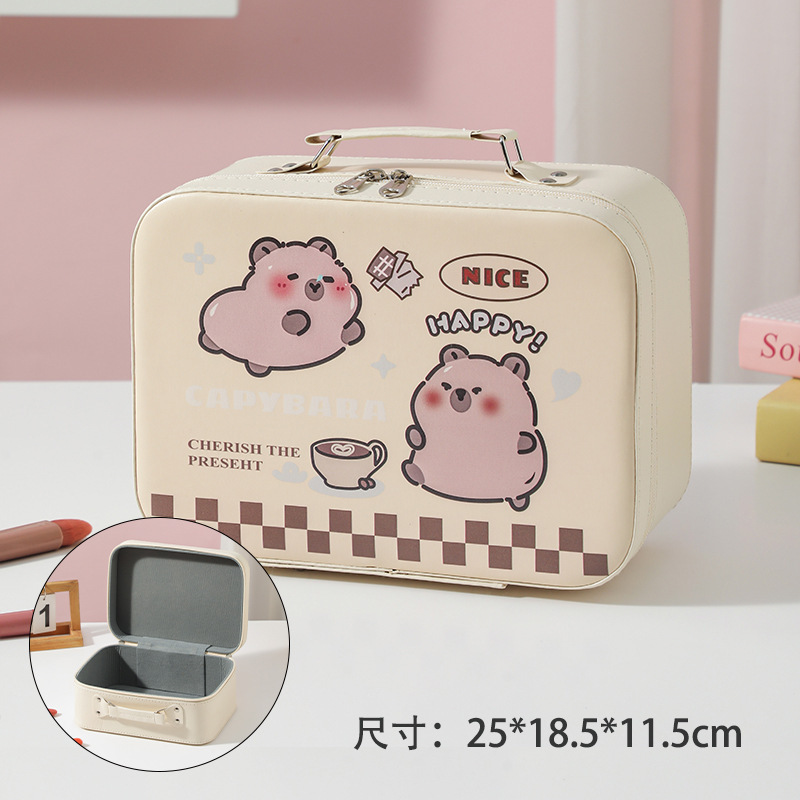 Cartoon Kapibara caja de maquillaje de gran capacidad bolsas de maquillaje portátiles lindas sin espejo caja de regalo