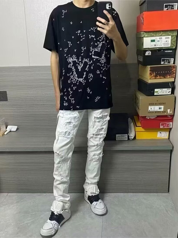 高街破洞烫钻牛仔裤男春秋季休闲百搭美式复古水洗做旧修身直筒裤|undefined