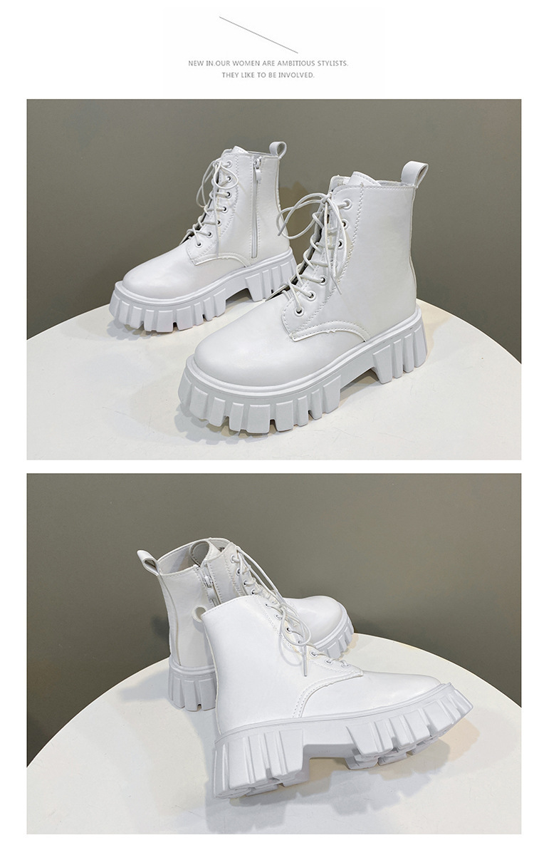 Dam korta cowboyboots höst vinter med snörning tjock sula mode_voghion.com