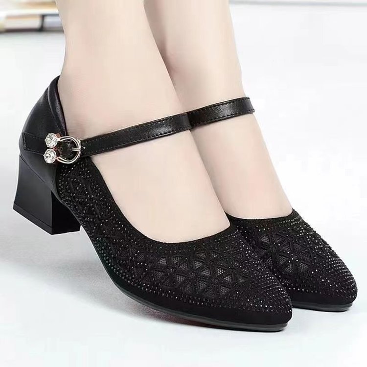 Sandalias para mujer 2025 nuevo estilo sandalias de tacón medio sandalias de malla zuecos huecos transpirables planos tacón grueso suela suave mamá