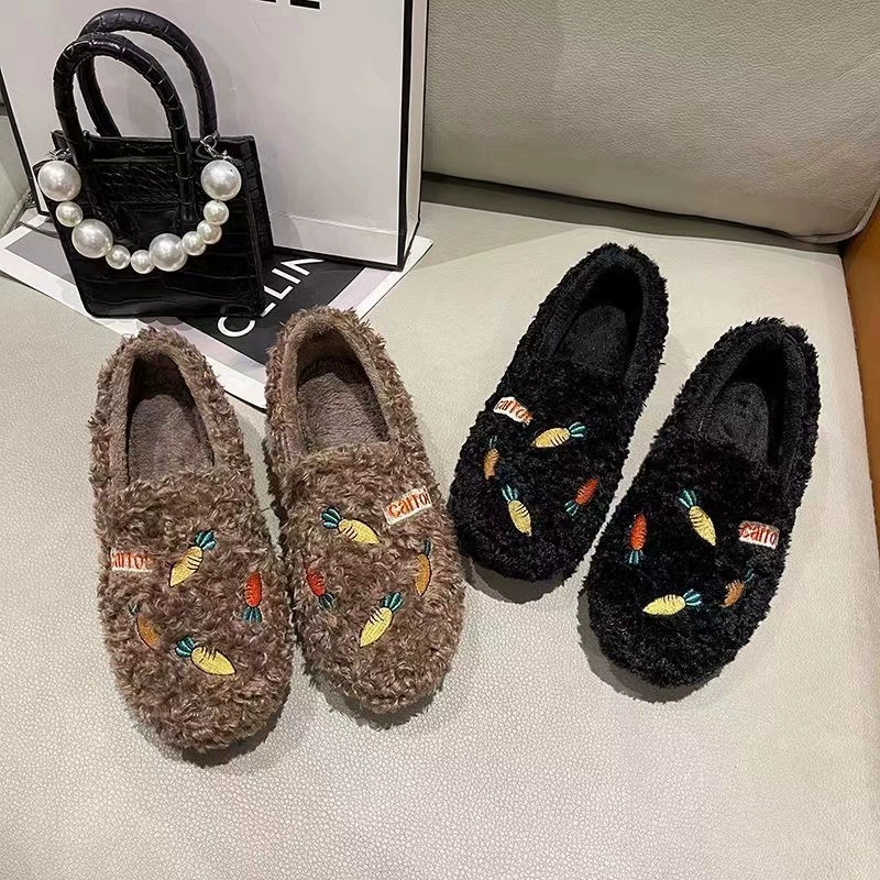 Тапочки Doudou зимние с хлопковой подкладкой, плюшевая отделка, плоская противоскользящая подошва, 36–40