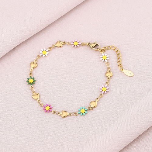 Stainless steel chain for women with a mixed colorful drip oil, versatile geometric shape, titanium steel, eye-shaped petal butterfly heart design