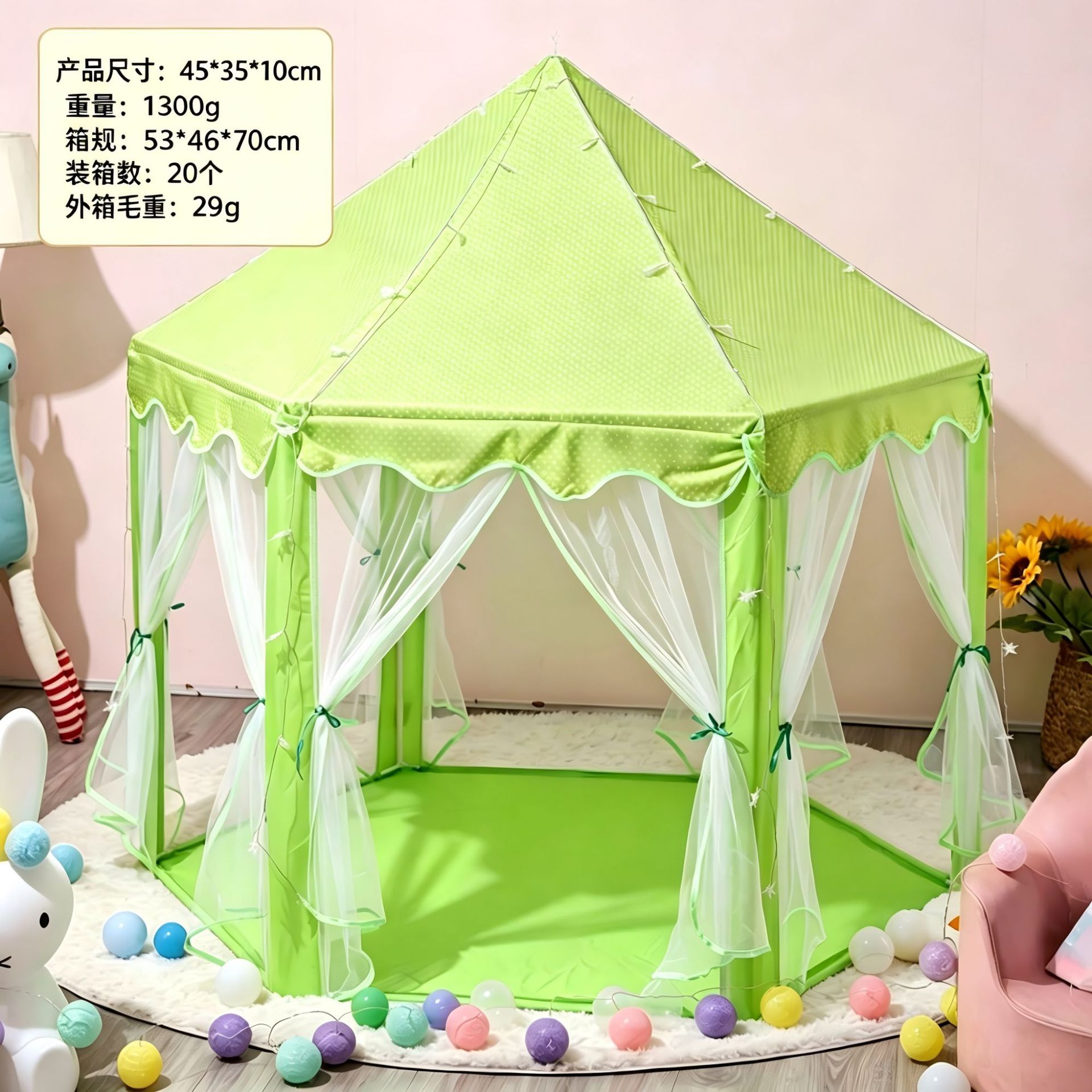Carpa de juegos hexagonal para niños mosquitos tienda ventilada casa de la princesa interior y exterior tienda de juguetes para bebés