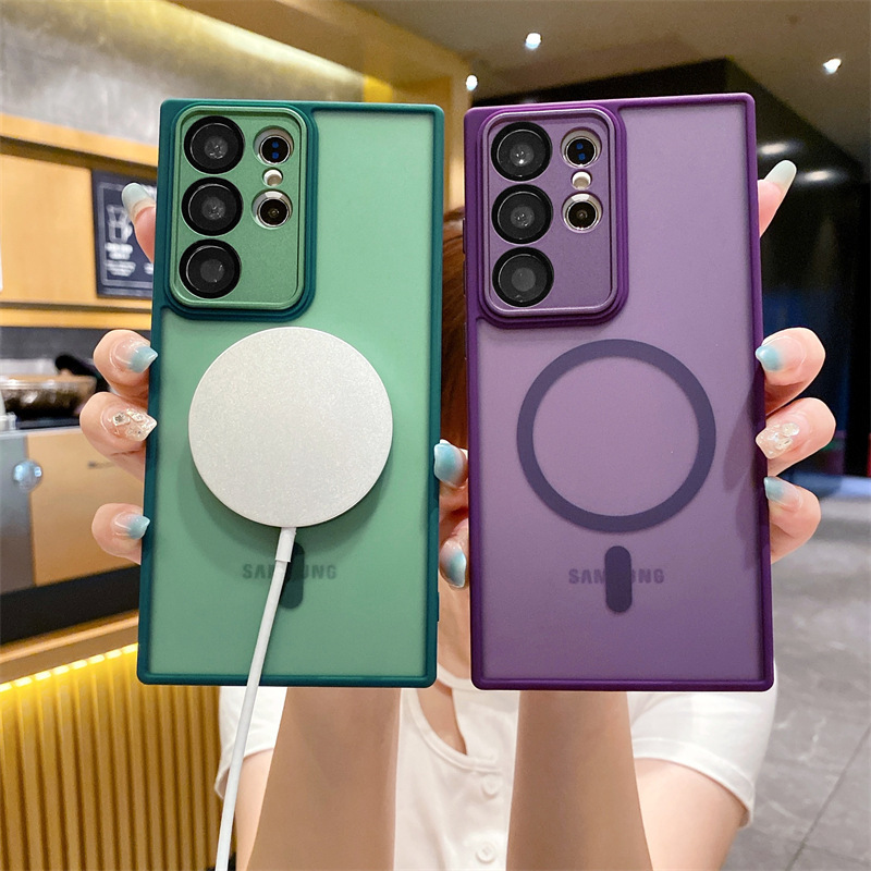 Suitable for Samsung S23Ultra Frosted Magnetic Phone Case S22Plus Skin-Feel All-Inclusive Transparent Charging Protective Cover+ Suitable for Samsung S23Ultra Frosted Magnetic Phone Case S22Plus Skin-Feel All-Inclusive Transparent Charging Protective Cover+