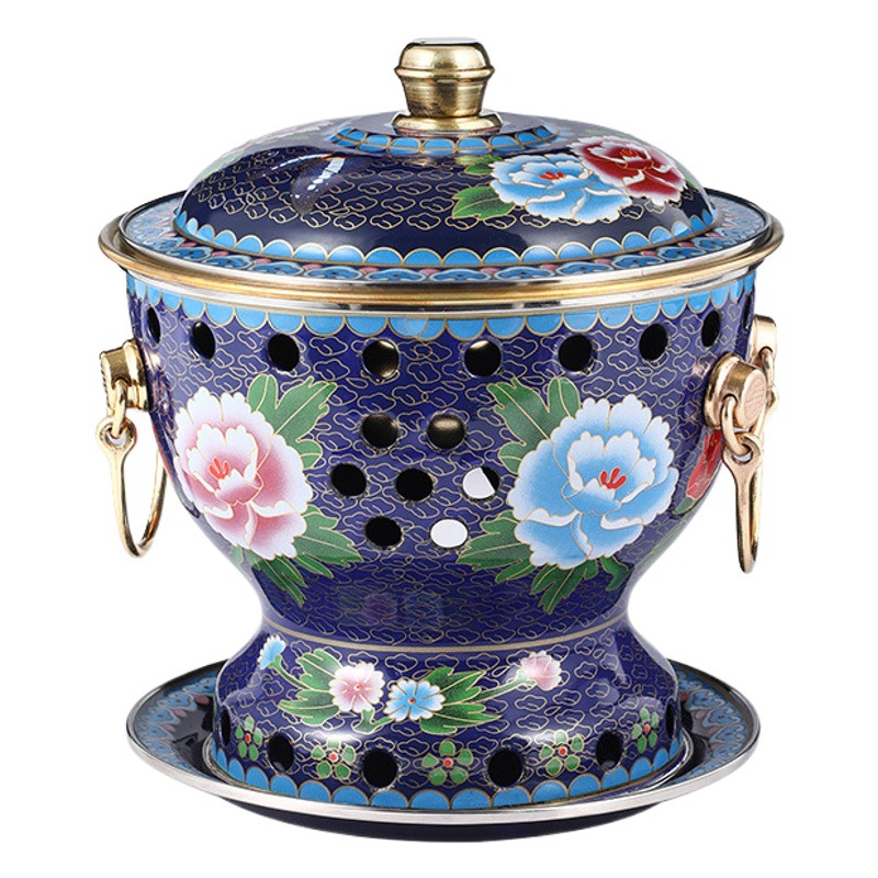 Cloisonné Copper Hot Pot for Commercial Use, Single-Person Alcohol-Fired Small Beef Hot Pot, Separate Dining, Purple Copper Hot Pot, Enamel-Colored Fuel-Fired Copper Pot