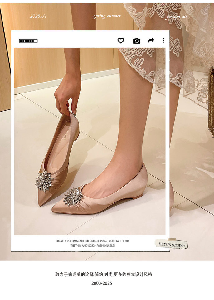 Giày cao gót nữ mũi nhọn chất liệu satin, đế xuồng gót thấp có độn tăng chiều cao bên trong — Màu hồng nude, Màu đen chi tiết 3