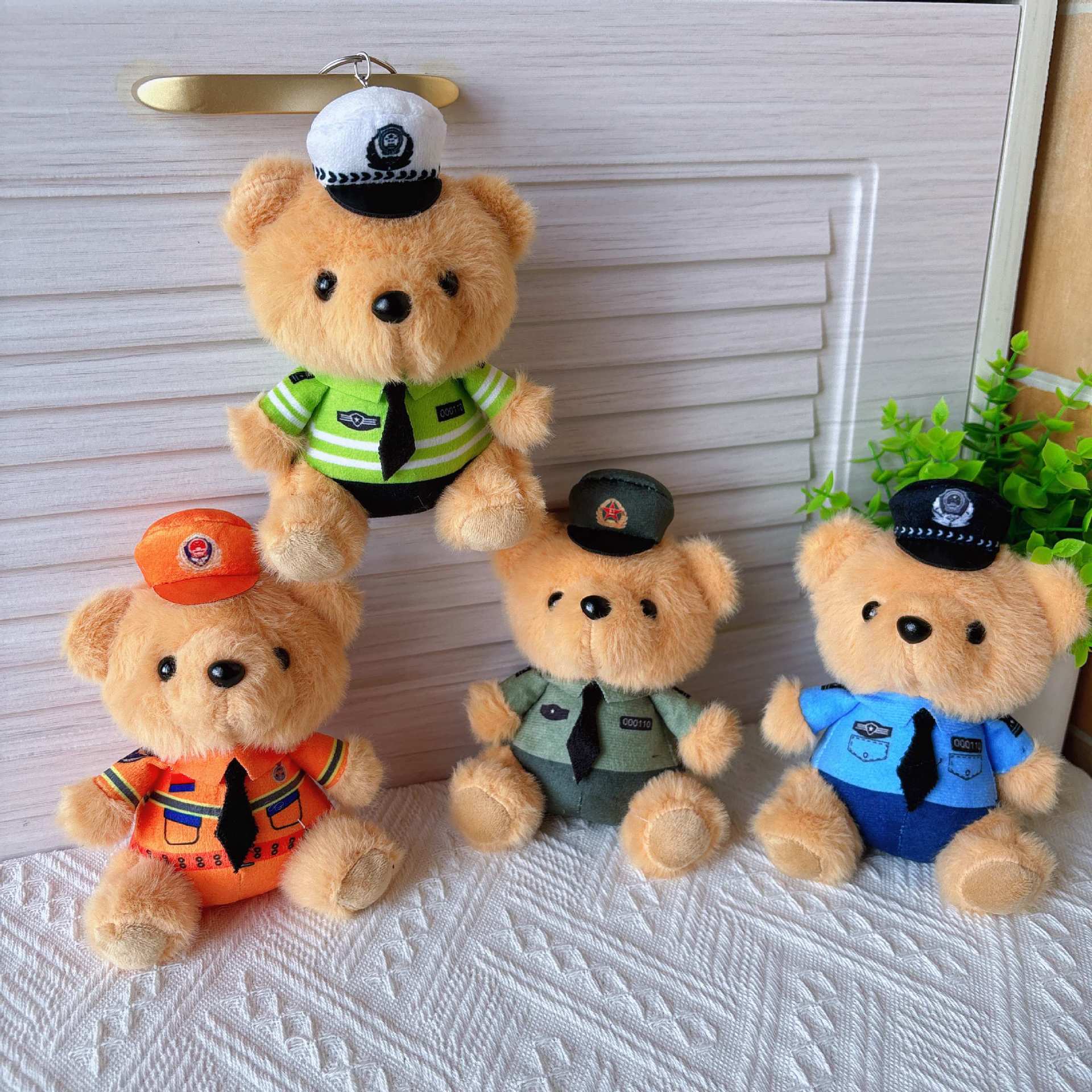 Trendy Cute Traffic Police Teddy Bear Plush Toy Doll Fire Police Bag Pendant Keychain Doll