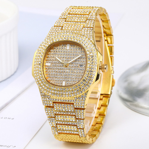 Cross-border foreign trade Gypsophila steel band with diamonds men's watch rhinestone face full diamond calendar quartz watch women's watch