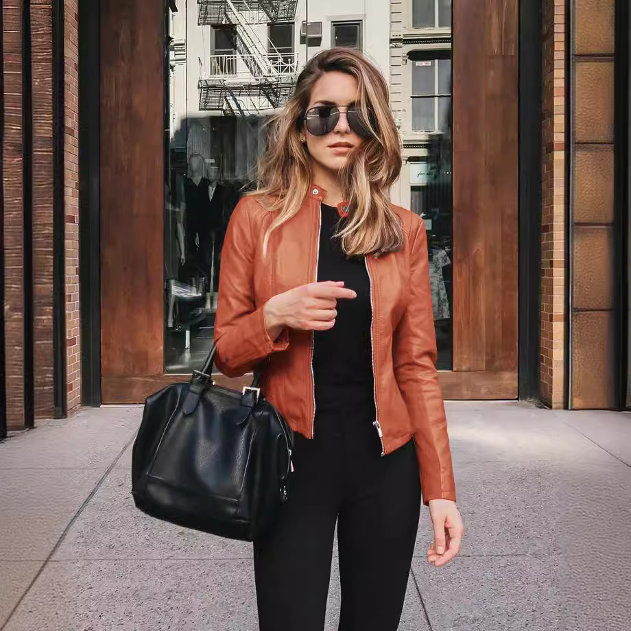 Ebay Amazon Hot-Selling Wish New Product Hot-Selling Autumn and Winter Women's Fashion Leather Pu Suit Jacket 6036