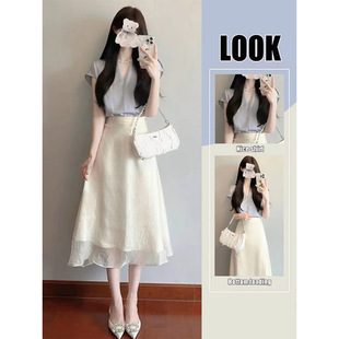 Summer 2025 New Women's Clothing, Light and Mature Korean Drama Tea Style Wear, a Complete Set of Half-Skirt Two-Piece Suit