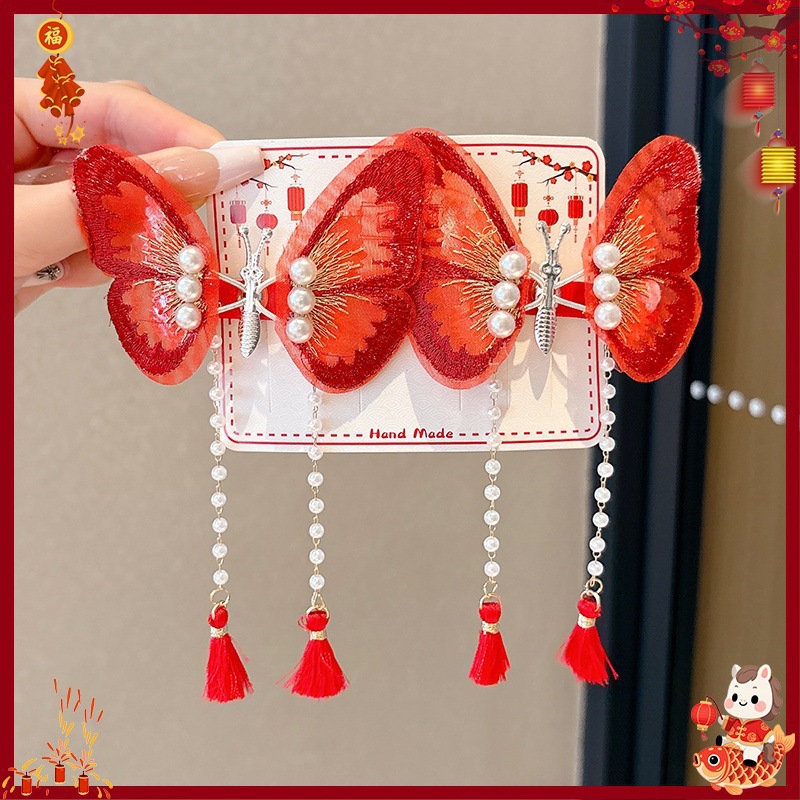 Horquilla Infantil con Borlas Chinas Hecha a Mano para Año Nuevo y Hanfu