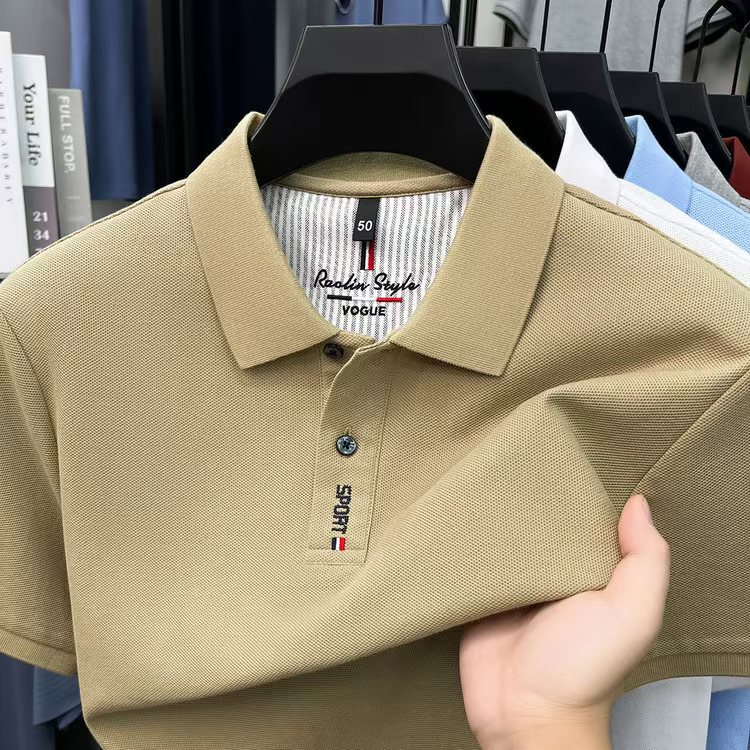 Factory direct supply of mercerized cotton hexagonal bead men's short-sleeve Polo shirt with embroidered turtle back design, pure cotton business men's clothing