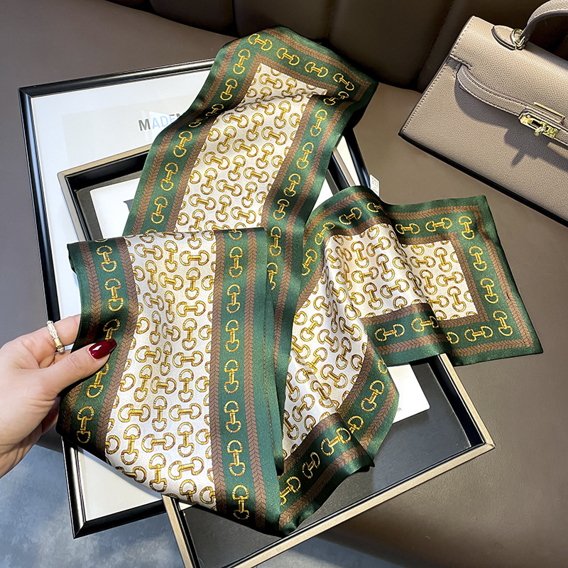 Hangzhou bufandas de seda verde azul estilo nacional morera seda flotante mujer primavera y otoño con bufandas de seda de doble capa 150 * 15cm bufandas