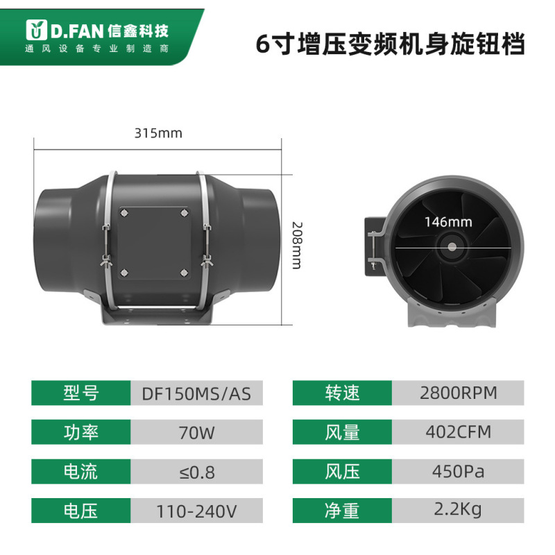6寸EC变频圆形管道风机强力静音商用抽风机卫生间排气扇高压强排|undefined