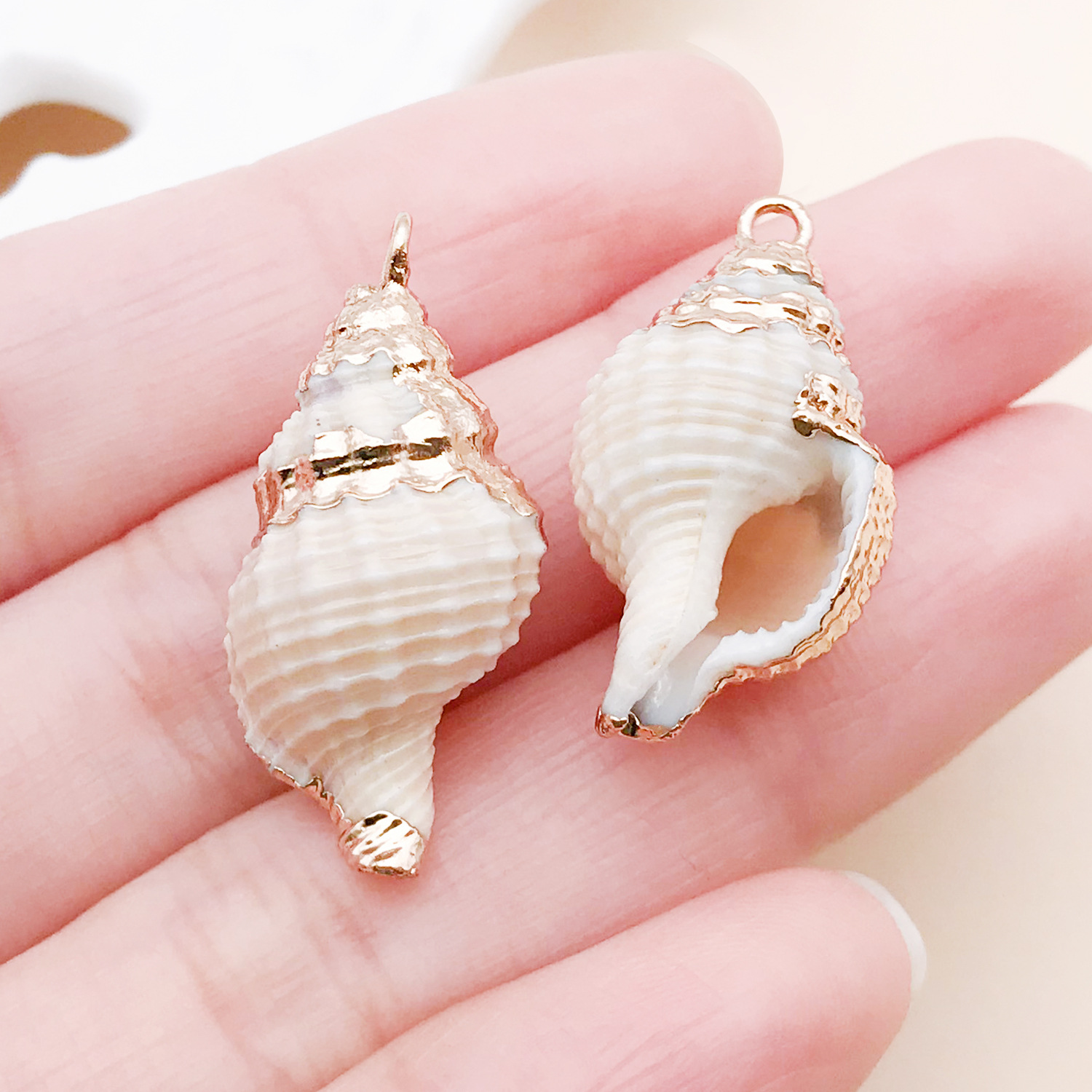 25324-ED-激光电镀金色棕色天然海螺38x24mm-6