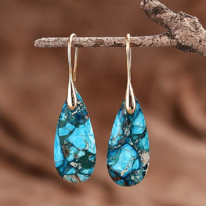 1 Pair Simple Style Water Droplets Inlay Agate Natural Stone Drop Earrings display picture 4