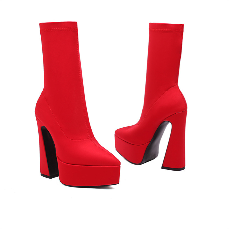 Woman Fashion Ankle Boots Winter New Arrival Thick Heel Pointed Toe Suede Low-Heel Booties Plus Size 40-43_vogvips.com