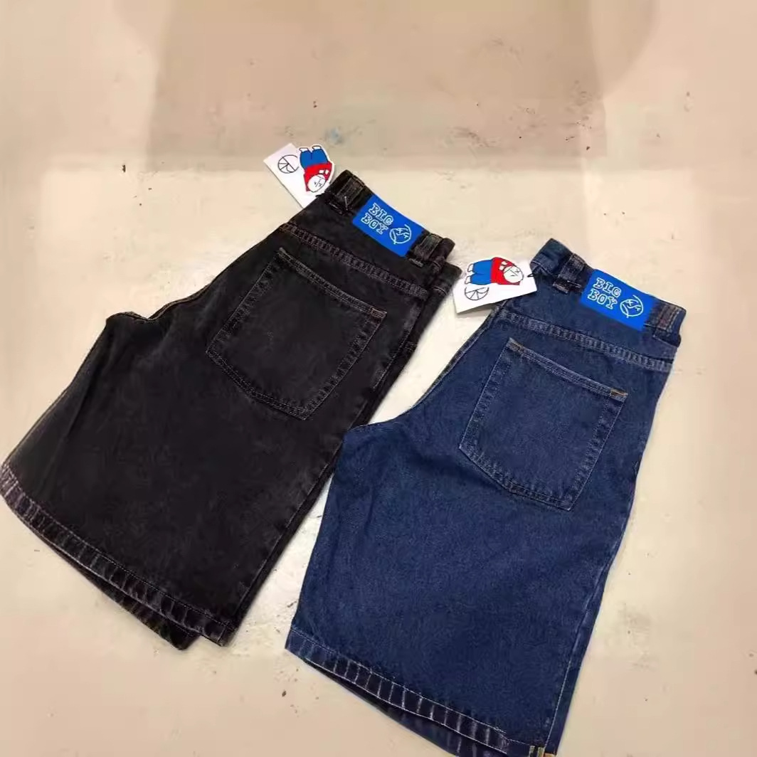 美式极地大男孩嘻哈刺绣宽松牛仔短裤男款休闲百搭五分裤潮男运动