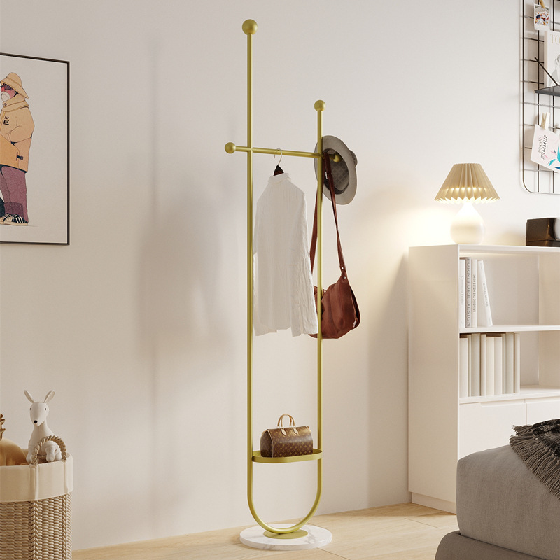 Freestanding Clothes Rack for Bedroom Space Utilization, Italian-Style Master Bedroom Light Luxury Cream-Colored Coat Rack, Bedside Coat and Hat Rack