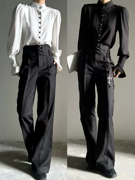 Directly from the Manufacturer, High-Waisted Straight-Leg Pants with Built-In Waistband, Slightly Flared, High-End Feel, Slimming Effect, Unisex Style for Men and Women