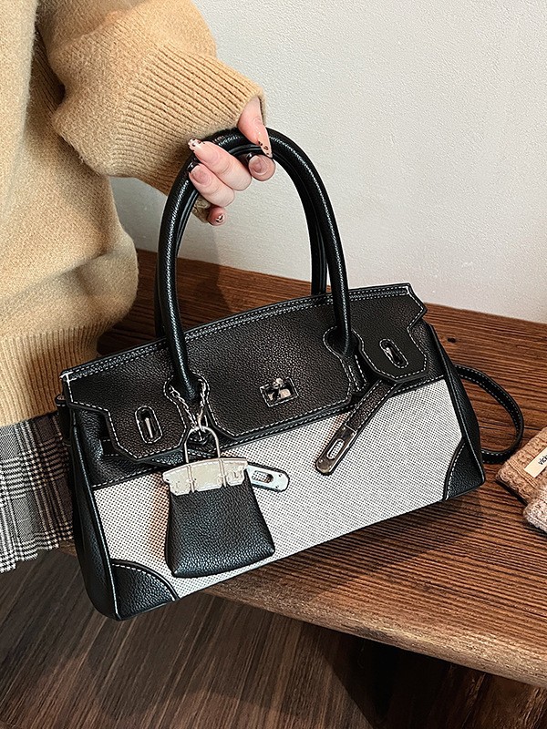 Retro portátil; bolsas de mano de mano de la mujer de comercio exterior transfronterizo al por mayor nuevo lino empalmado de hombro