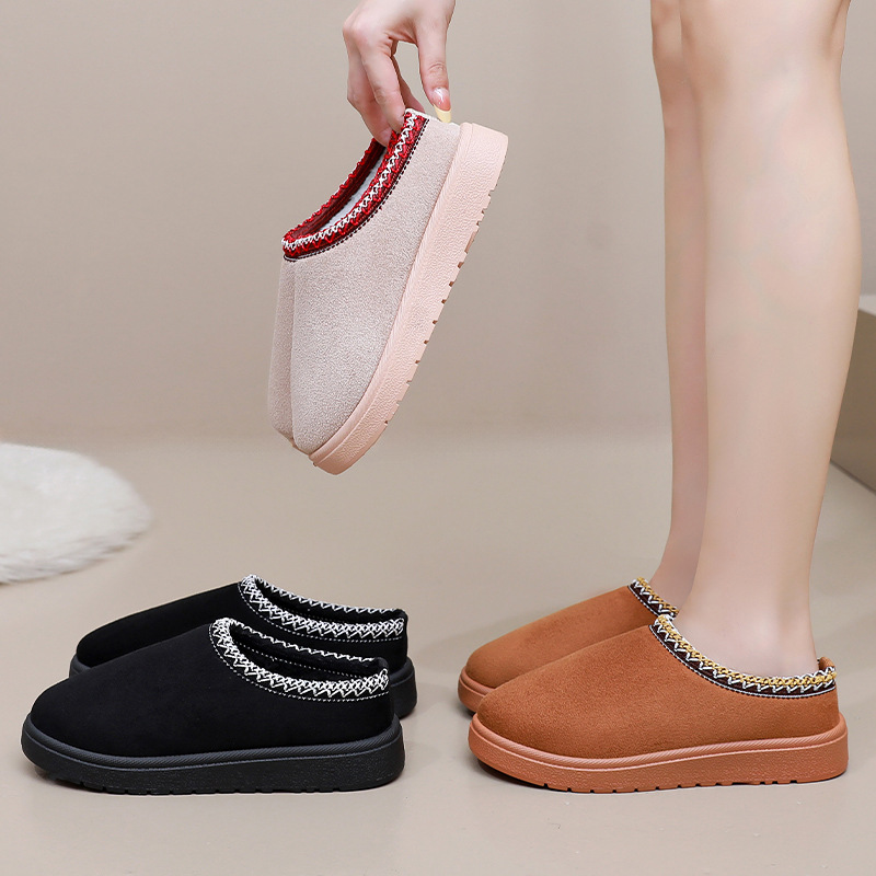 Pantuflas de algodón para uso doméstico en invierno, estilo femenino, forradas de felpa y gruesas, cálidas y cómodas, tipo pantuflas de algodón sin cordones.