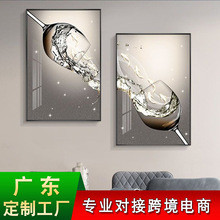 广东工厂九鱼图双联餐厅装饰画创意酒杯玄关挂画现代简约轻奢壁画