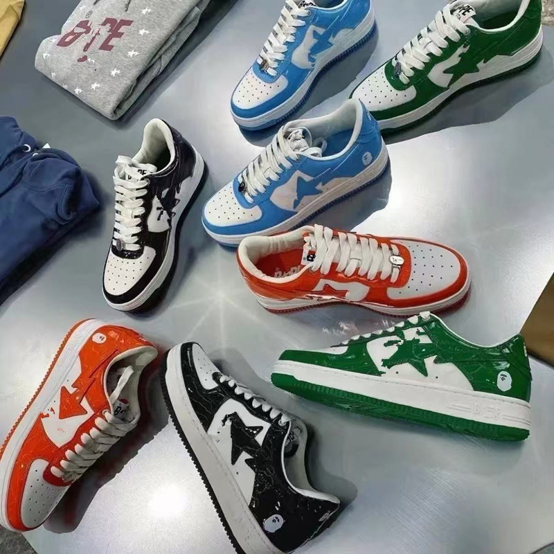Bape Sta Ape Head Patent Leather Thick-Soled Air Force Joint Black Warrior Marvel Black and White Panda Men's and Women's Low-Top Sneakers