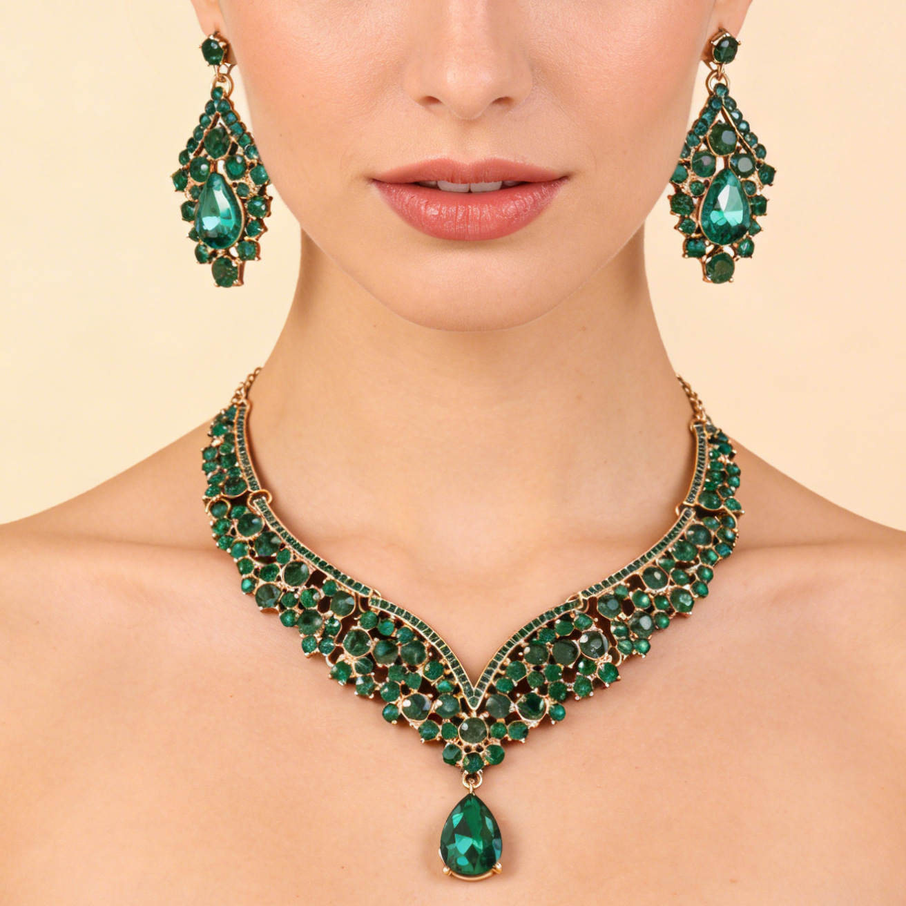 Conjunto de joyería de diamante transfronterizo, collar europeo y americano, pendientes de dos piezas, joyería de diamante de lujo de alto nivel.