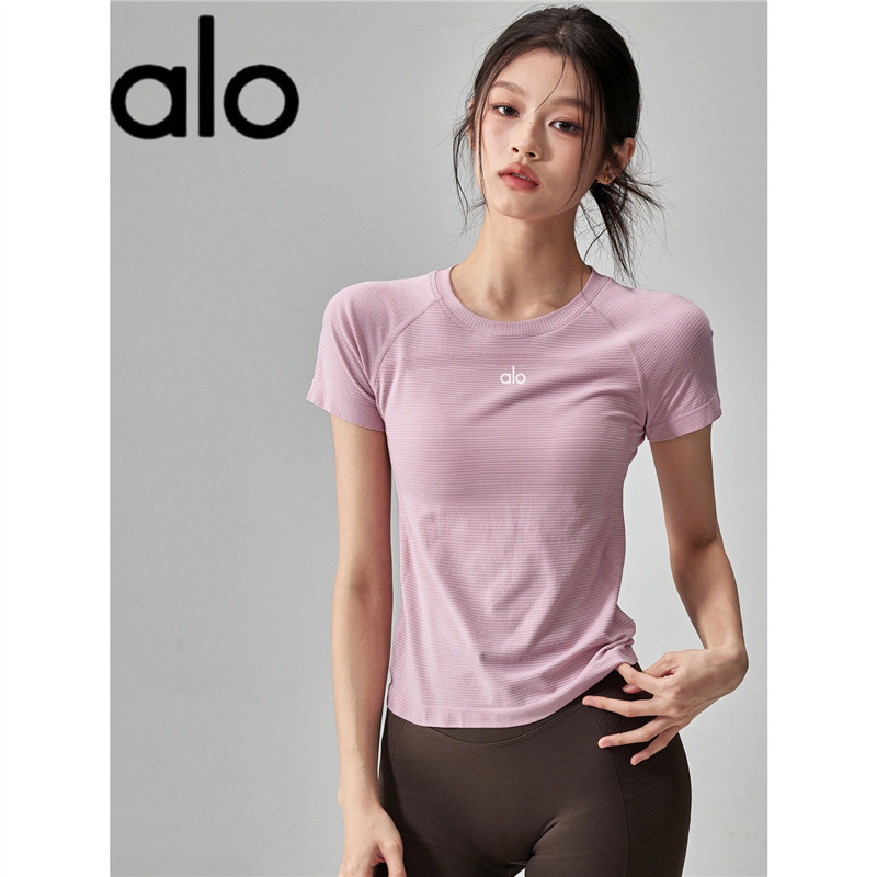 Cross-Border Aio Yoga Clothing Quick-Drying Short-Sleeved Slimming Breathable Yoga Training Running Top Thin Sports T-Shirt