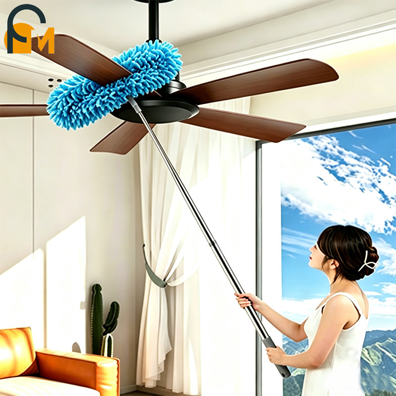 Cross-Border Household Cleaning Stainless Steel Fan Cleaning Brush Extended Telescopic Chenille Fan Ceiling Fan Cleaning Brush