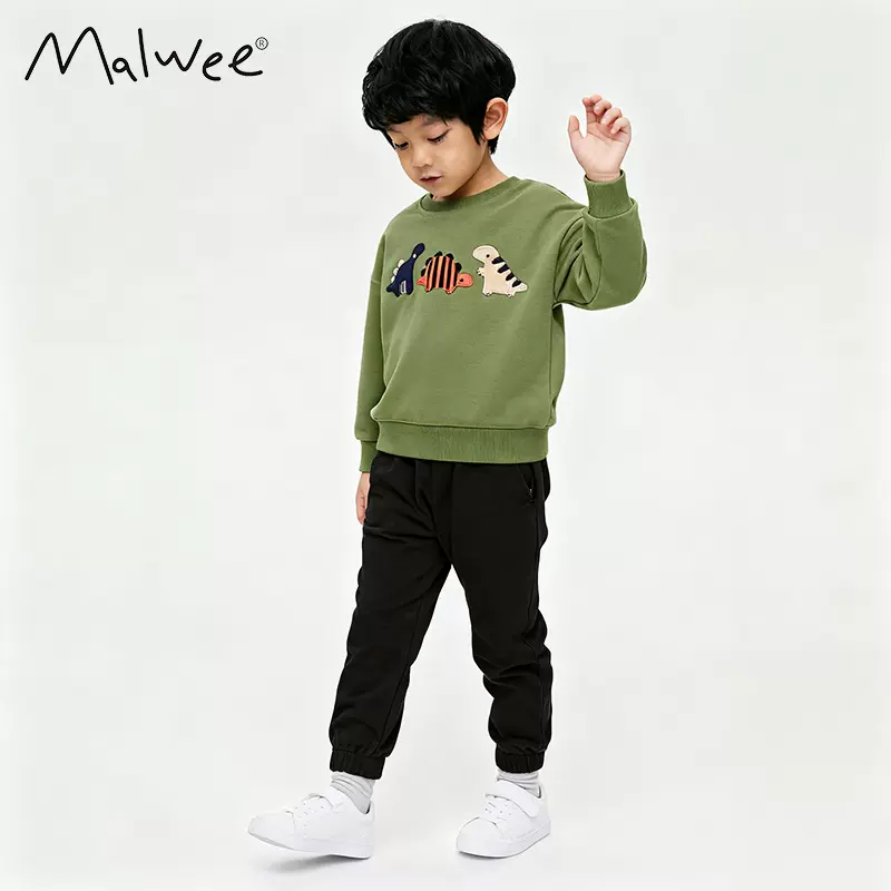 malwee男童卫衣套装秋季新款欧美中小童休闲圆领长袖松紧腰裤子