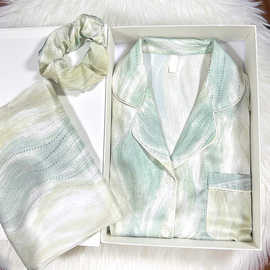 仅用于产品展示勿拍-高端冰丝睡衣女彷真丝长袖蝴蝶家居服礼盒装