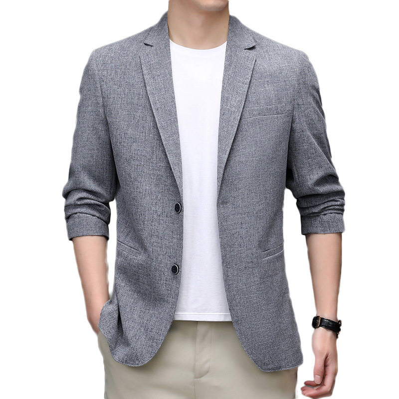 Áo vest nam vải lanh pha cotton mỏng nhẹ dáng ôm xẻ tà sau — Màu xám nhạt, Xanh xám nhạt