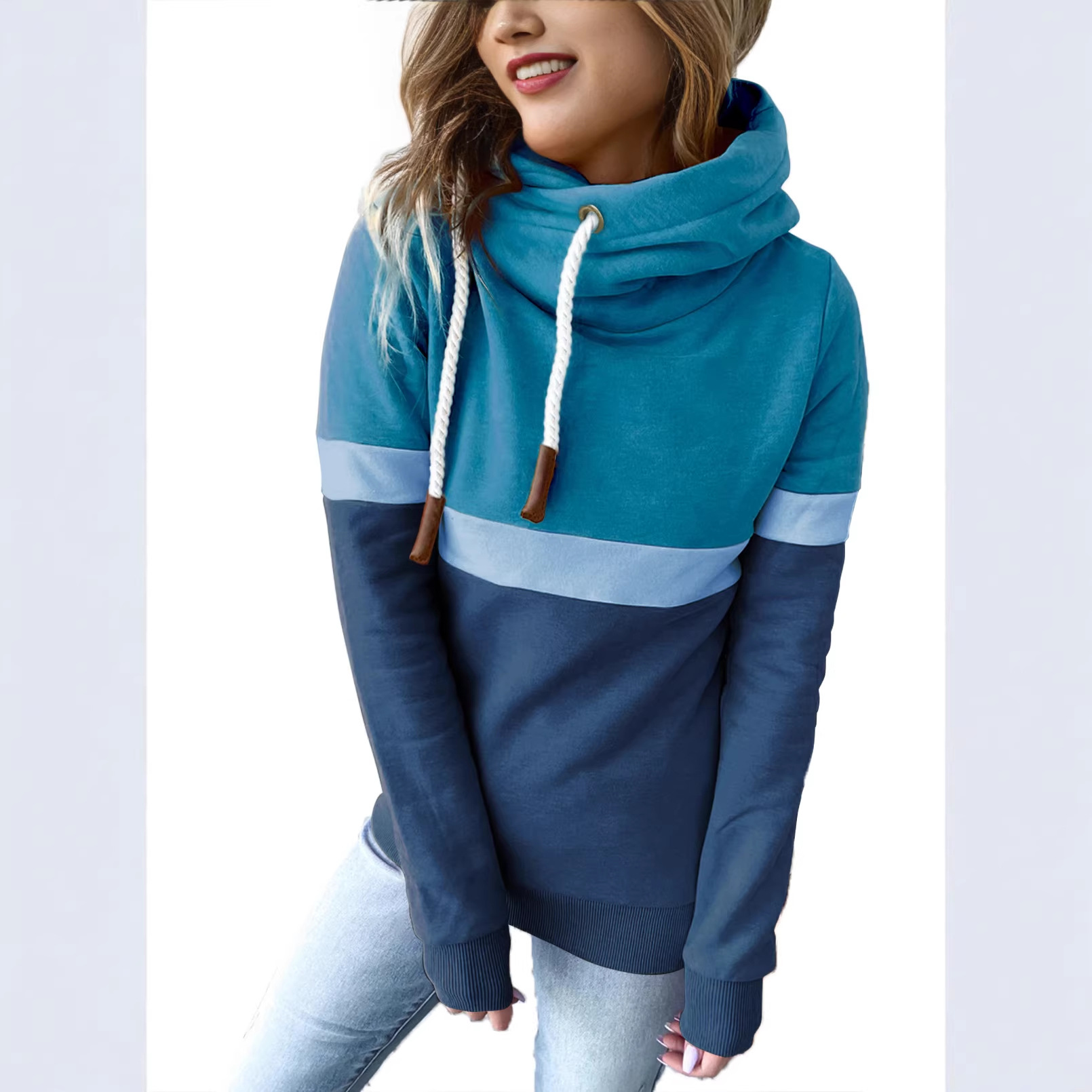2024 nuevo comercio exterior transfronterizo superior de la mujer Amazon estación independiente europea casual color a juego suéter con capucha de cuello alto para las mujeres