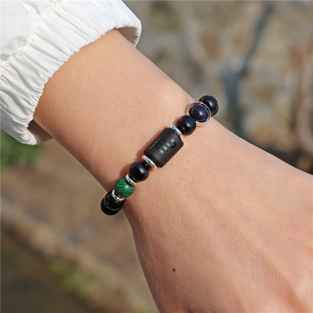 Twelve Constellations for Men's Couples Glass Bead Elastic Rope Bracelet_voghion.com