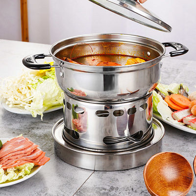 Stainless steel thickening liquid solid Alcohol stove Small hot pot household Soup pot student dormitory Stewed outdoors Alcohol pot