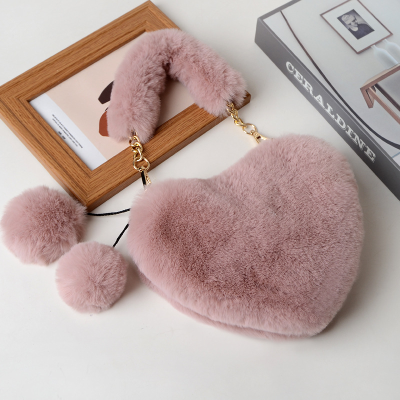 Women's Bags online celebrity fashion plush love heart bag female handbag crossbody shoulder autumn and winter plush peach heart bag_voghion.com