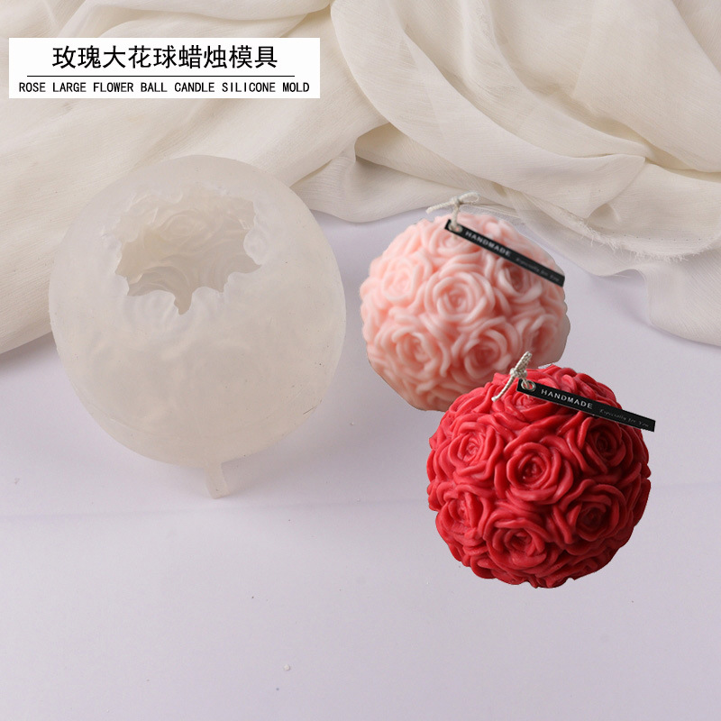 Rosa gran flor bola vela molde de silicona festiva aromaterapia vela molde jabón hecho a mano jabón decoración del coche molde