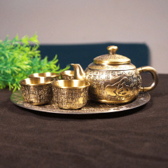 Baifu tea set green antique retro tea set ornaments teapot tray set cup teapot metal crafts
