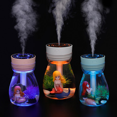 New mermaid humidifier with USB, household desktop silent moisture replenishment car mist spray colorful light mini essential oil diffuser