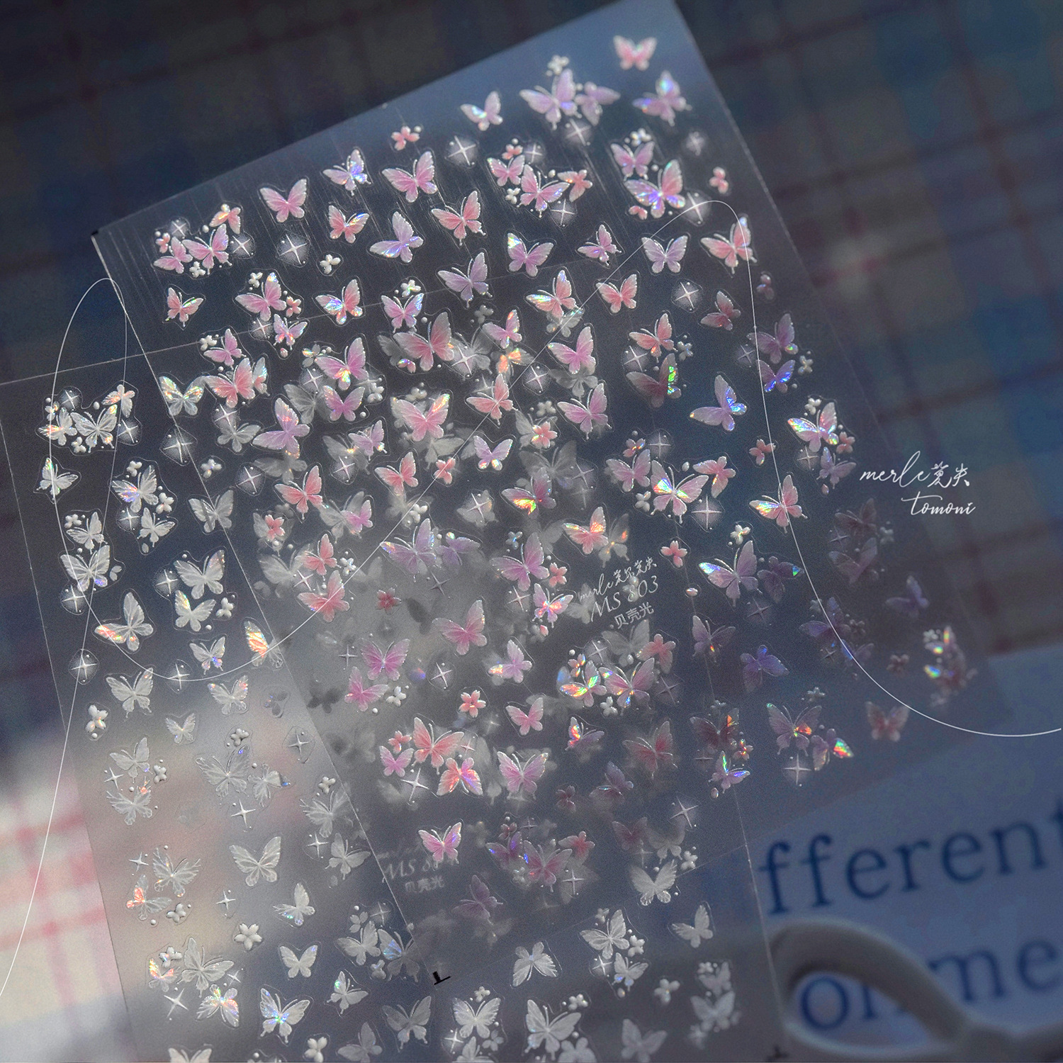 Nail Art New Butterfly Fairy Qi Relief Shell Light Crystal Diamond Nail Sticker Mo Low Aurora Green Uñas Pegatinas