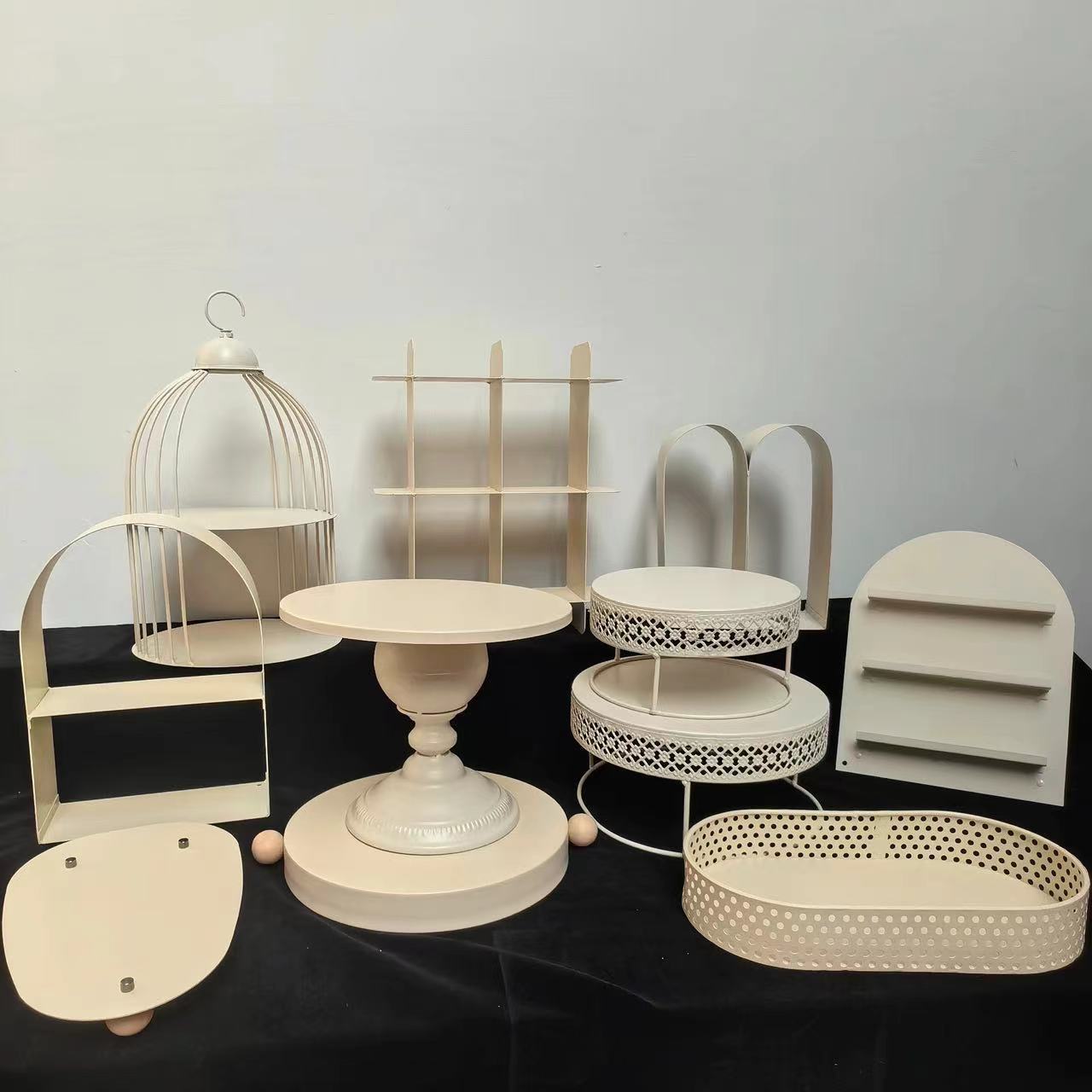 Decoración de postre estilo crema estante de exhibición de bodas estante de decoración de pastel de cumpleaños estante de hierro forjado bandeja de bocadillos