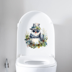 Amazon cross-border self-adhesive Christmas Snowman toilet cover decorative wall stickers cartoon funny creative toilet stickers