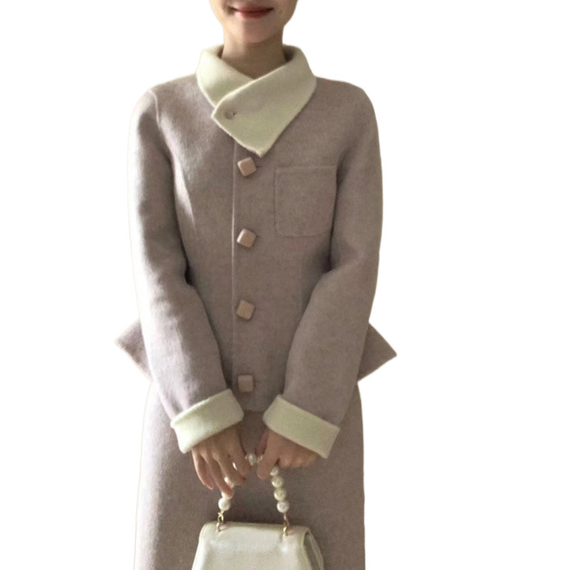 새로운 중국 스타일 국가 스타일 세트 여성을위한 강아지 대기 재킷 하프 길이 스커트 투피스 세트와 함께 깊은 겨울 원피스 원피스