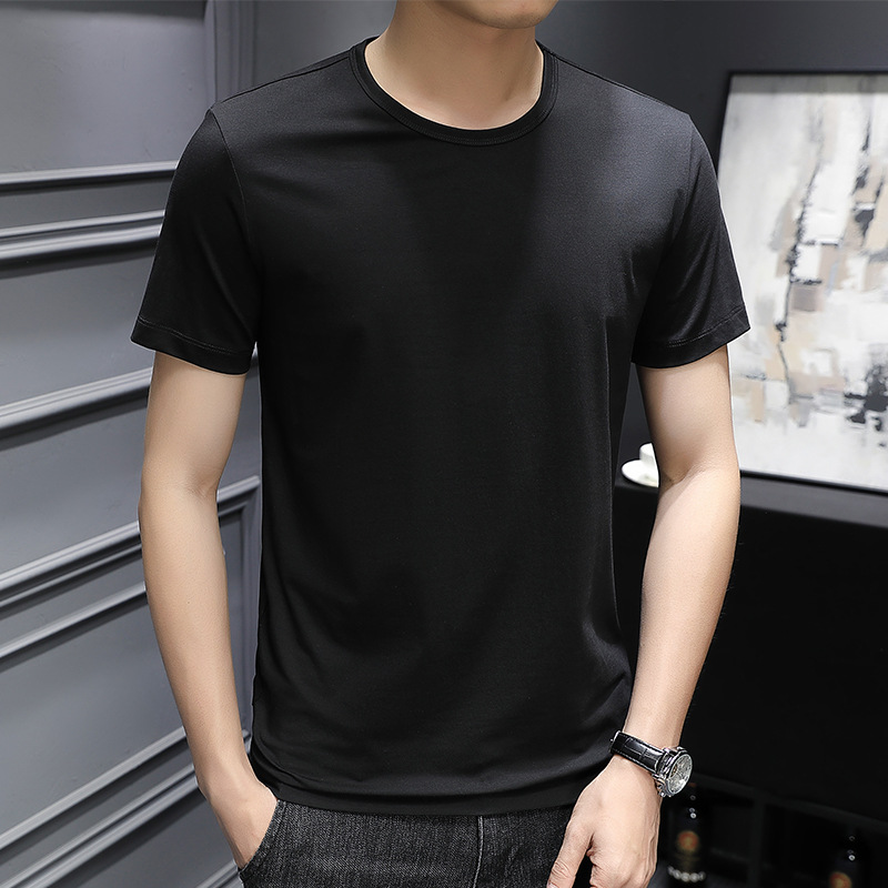 Venta al por mayor de los hombres de color sólido de manga corta Camiseta más tamaño verano estilo coreano slim fit moda guapo cuello redondo media manga camiseta