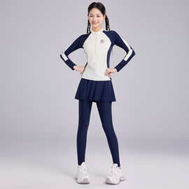 女童冲浪服分体三件套保守中大童韩版学生水母潜水服分体少女泳衣