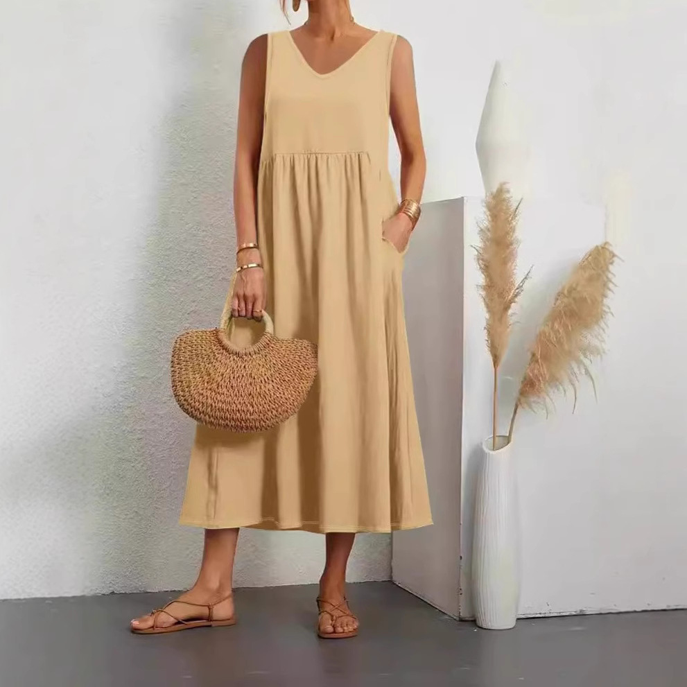 Fashionable summer elegant solid color dress sleevless
