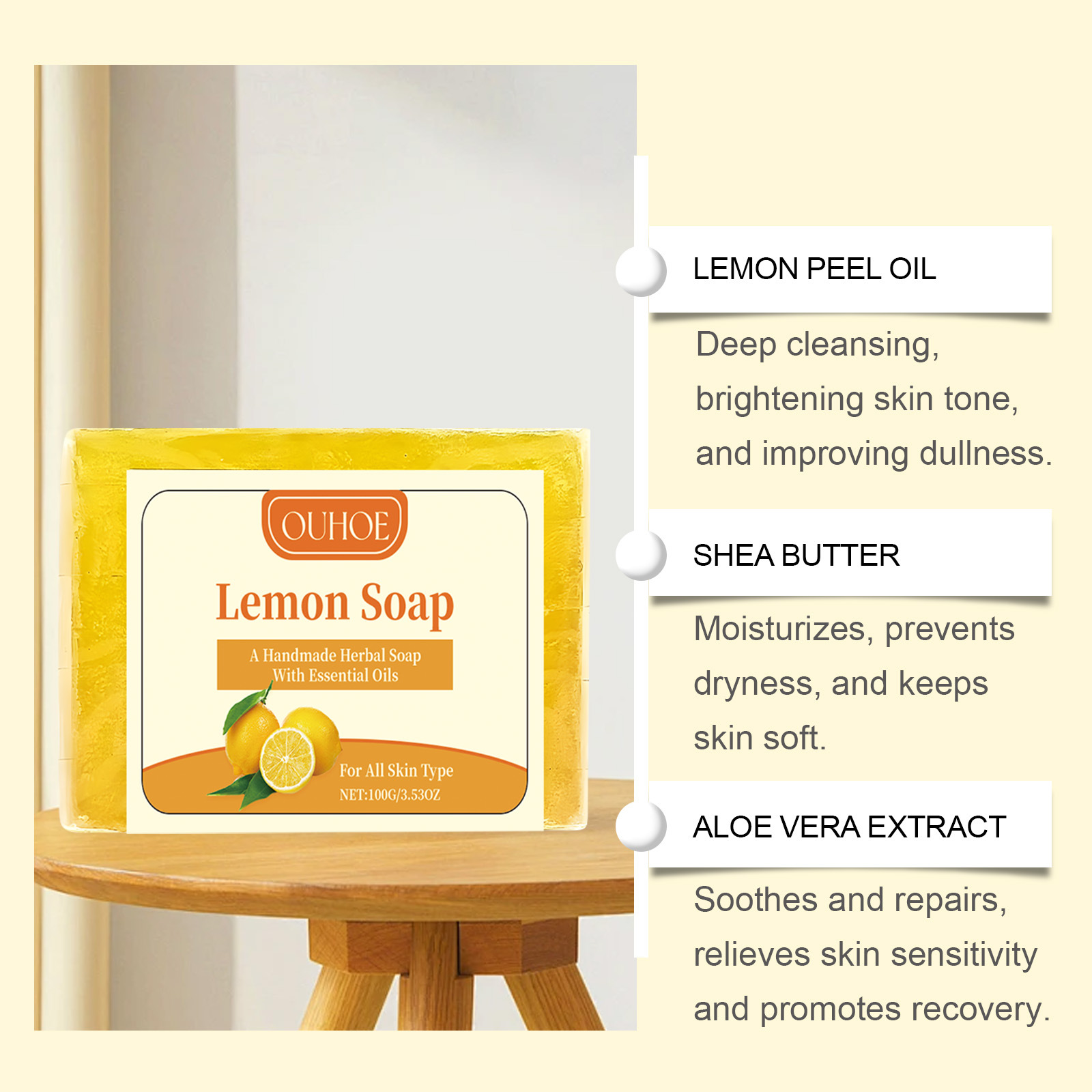 OUHOE Pure Lemon Soap, Lemon Soap VC Refreshing Cleansing Body Cleansing Bath Soap_voghion.com